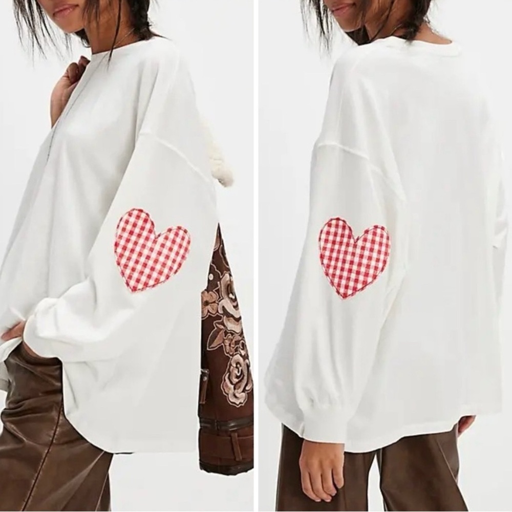 NWT Daydreamer Gingham Heart Patch Long Sleeve Top